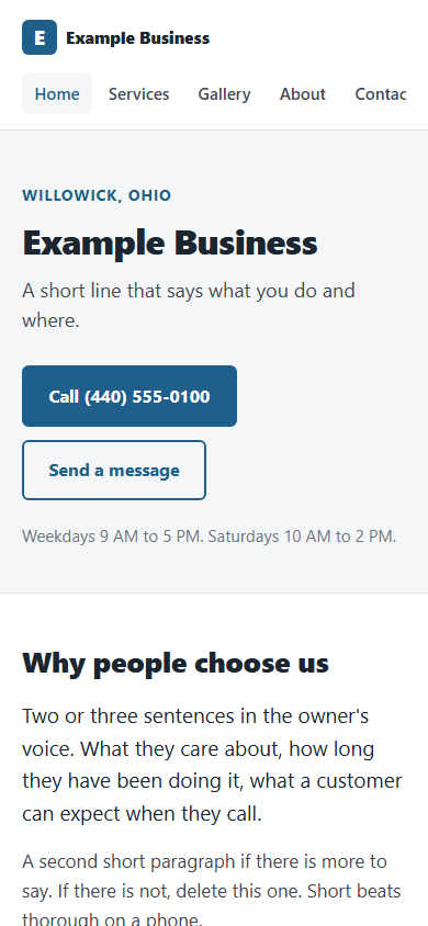 The home page laid out for a phone screen